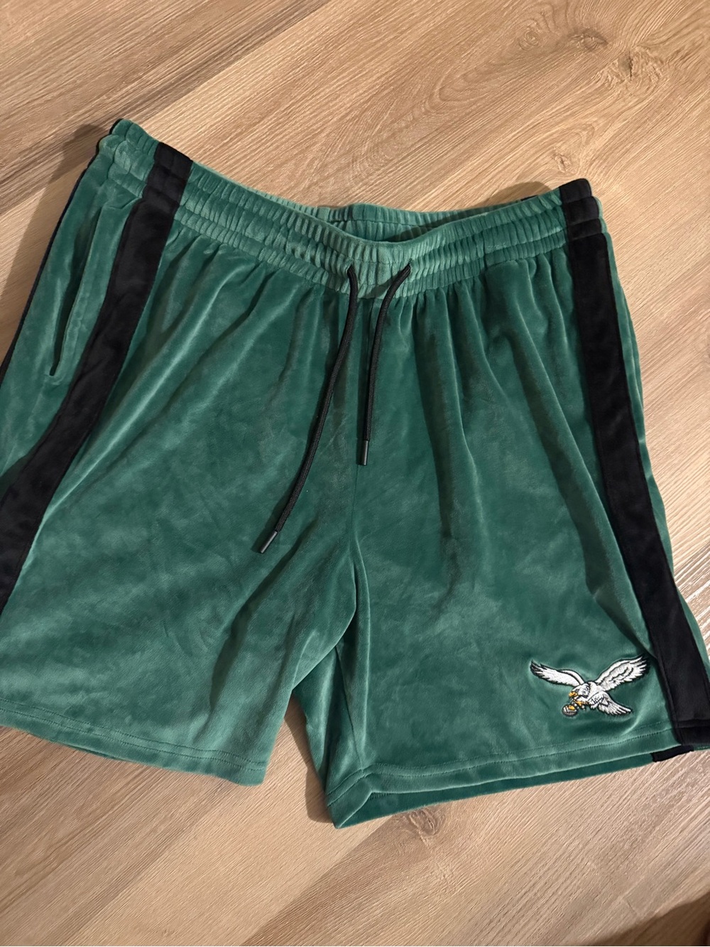 NFL Green Velour Athletic Shorts with Black Side Panels